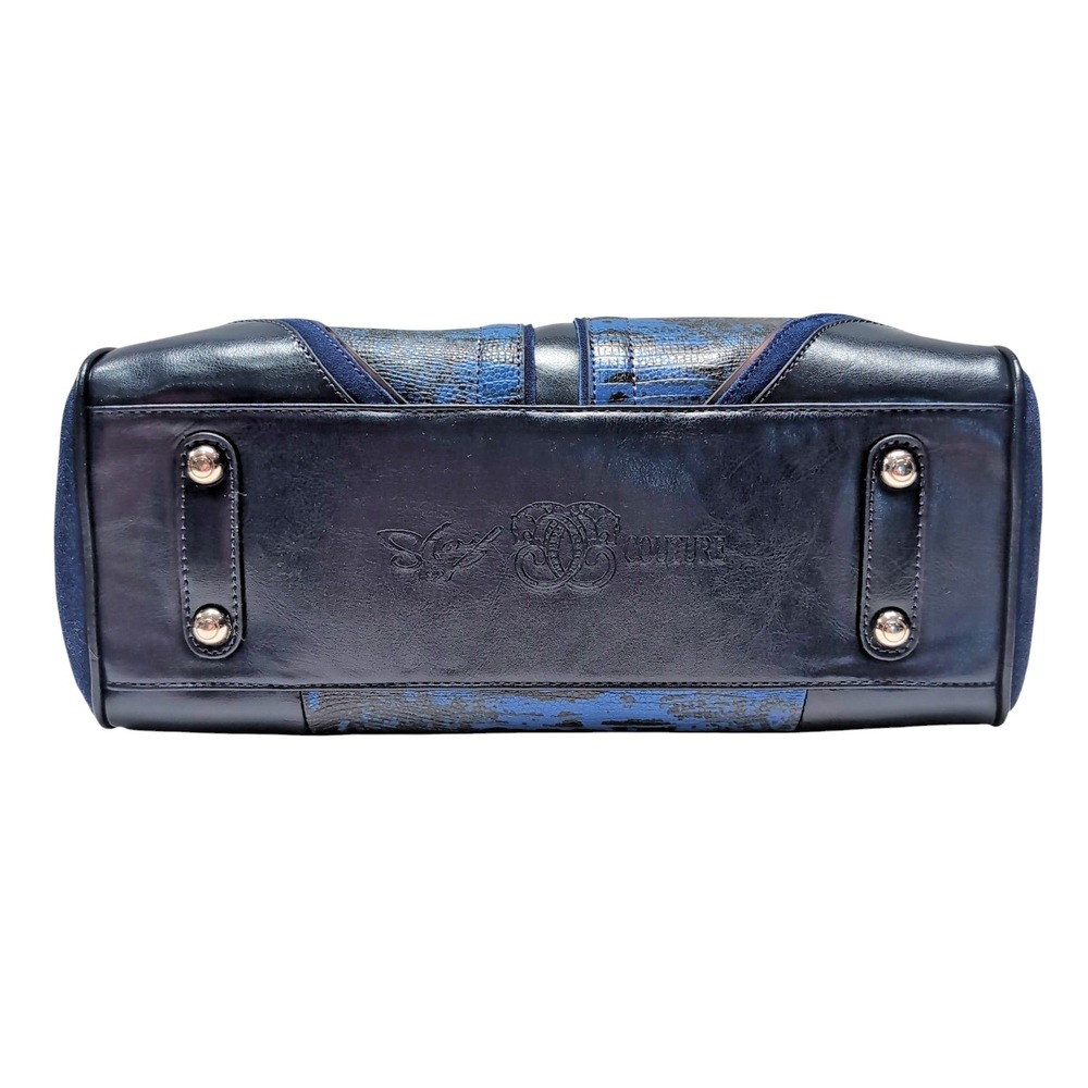 Original Sharif Couture Blue Black Satchel Crossbody Handbag Faux Leather READ - Picture 12 of 16